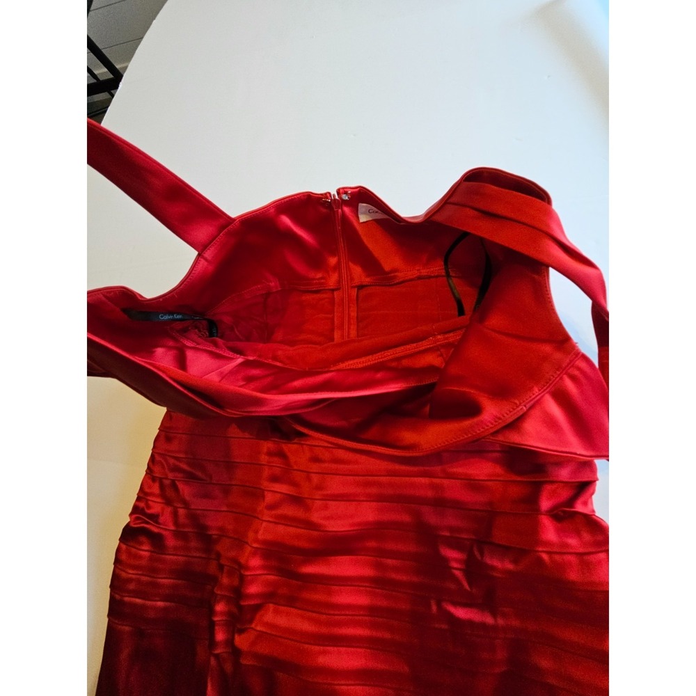 Calvin Klein SIZE 8 Dress Satin Rouge Red Short Tiered Holiday Sleeveless - Picture 7 of 10